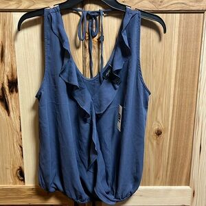 Daytrip Ruffled Chiffon tank top Small Blue